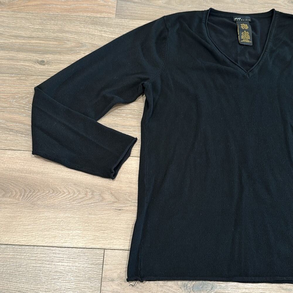 GRACE‎ ELEMENTS Black Acrylic V Neck Long Sleeve Pullover Sweater Top Size XL - Picture 3 of 10